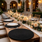 Round Placemats Set of 10, Cotton Woven Tablemats, Hot Pads for Kitchen, Jute Rattan Charger Plates for Dinner, Non Slip Heat Resistant Place Mats, 13.5'' Braided Placemat for Decor (Black Cotton) - Image 7