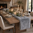Faux Fur Table Runner Fluffy Plush Sherpa Table Runner for Christmas Winter Wedding Dining Table Holiday Decor Soft Snow Fur Runner (Grey, 11.8 x 70.8 Inch) - Image 2