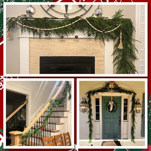 4 Pcs Christmas Norfolk Pine Garland, 6 Ft Dense Norfolk Pine Garland, Artificial Pines Greenery Garlands for Christmas Holiday Mantle Fireplace Table Home Decor - Image 4
