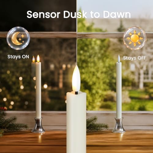 Flameless Taper Candles with Silver Holders & Sensor Dusk to Down - Image 2