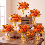 6 Set Fall Mason Jar Centerpiece Table Decor for Dining Room Thanksgiving Flowers Farmhouse Coffee Table Decor with Pumpkin Bouquets and String Light for Kitchen Living Room Wedding Home by Unknown