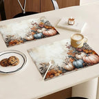 Fall Pumpkin Placemats Set of 6, 12x18 Inch Autmun Maple Leaves Table Place Mat Seasonal Vintage Washable Non-Slip Heat Resistant Fabric Placement Mats for Party Dining Kitchen Indoor Outdoor Decor - Image 2