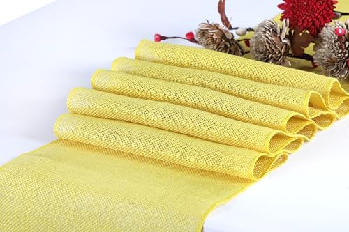 MDS® Pack of 15 Natural Burlap Table Runner, 12 x 108 Inch, Jute Rustic Farmhouse Boho Table Decor for Wedding Reception, Dining Table, Bridal Shower, Baby Shower & Party Decorations - Yellow - Image 2