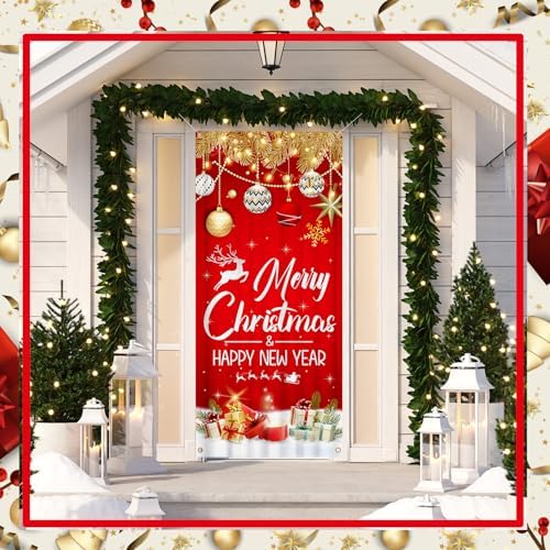 Preboun 6 Pcs Christmas Door Cover Decoration Merry Christmas Happy New Year Door Decorations Red for Home Wall Indoor Party Decorations 78 x 35 Inches - Image 3