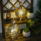 TRIROCKS Ramadan Lanterns Set of 2 10" Gold Electric Candle Holders with Timer, Metal Decorative Vintage Lanterns for Indoor/Outdoor Decor, Perfect EID Mubarak Gift - Image 3