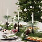 8 PCS Christmas Pine Taper Candle Rings Wreaths 1.38" Mini Norfolk Cedar Taper Candle Holder Wreaths Candle Rings with Berry Pinecones for Xmas Winter Church Home Table Centerpiece Candlesticks Decor - Image 2