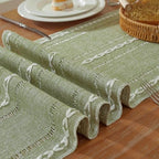 Sage Green Boho Cotton Linen Table Runner, Farmhouse Woven Table Runners Spring Holiday Kitchen Dining Table Decoration for Home Party Decor 13 x 120 - Image 2