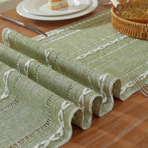 Sage Green Boho Cotton Linen Table Runner, Farmhouse Woven Table Runners Spring Holiday Kitchen Dining Table Decoration for Home Party Decor 13 x 120 - Image 2