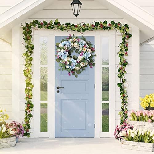 24" Spring Summer Wreaths for Front Door,Spring Summer Door Wreaths,Large Blue Hydrangea Wreaths for Outdoor Porch Farmhouse Home Decor - Image 4