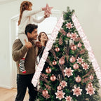 Realspring 72 Pieces Christmas Tree Ornament Set Xmas Assorted Decorations Bulk Glitter Poinsettia Berry Picks Topper Star Sequin Tree Skirts for Home Wreaths Holiday Party Favors (Rose Gold) - Image 4