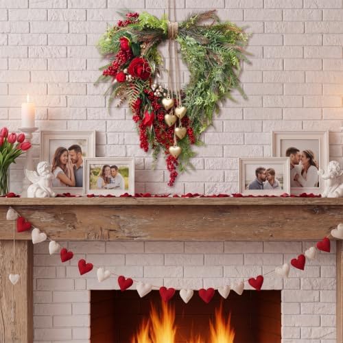 Suncalla Vintage Spring Wreath 14'' Heart Wreath with 3D Heart Ornaments for Front Door 24'' Long Window Porch Home Wedding Festival Celebration Wall Decorations - Image 3