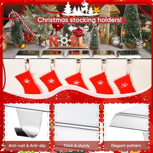 Christmas Stocking Holders for Mantle, Weighted Stocking Hangers, Christmas Stocking Hooks for Tables Window Fireplace Mantle Decoration(Silver,5PCS) - Image 5