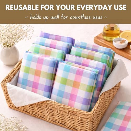 Native Fab Easter Check Dinner Napkins Set of 12, 18x18 Inches, 100% Cotton, Colorful & Absorbent Fabric for Parties, Weddings, Holidays, Reusable Washable Cloth Napkin for Everyday Use - Multi Color - Image 3