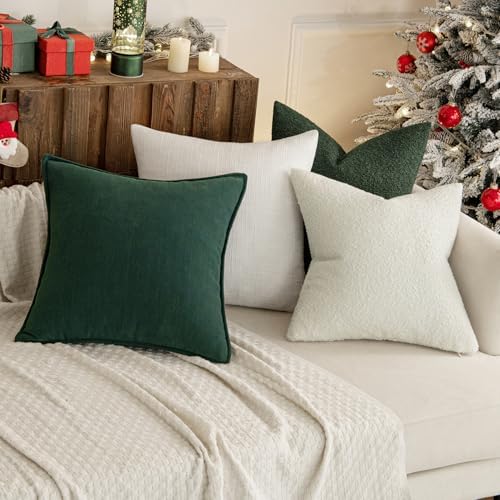 MIULEE 24x24 Decorative Euro Sham Boucle Couch Pillow Covers Dark Green - Image 5
