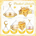 3 Pcs Ramadan Serving Trays Decoration, 1 Gold Round Tray with Acrylic Dome & 2 Star Shaped Trays, Eid Mubarak Metal Plate Dish for Dessert Display Holder Islam Muslim Home Party Table Decor - Image 2