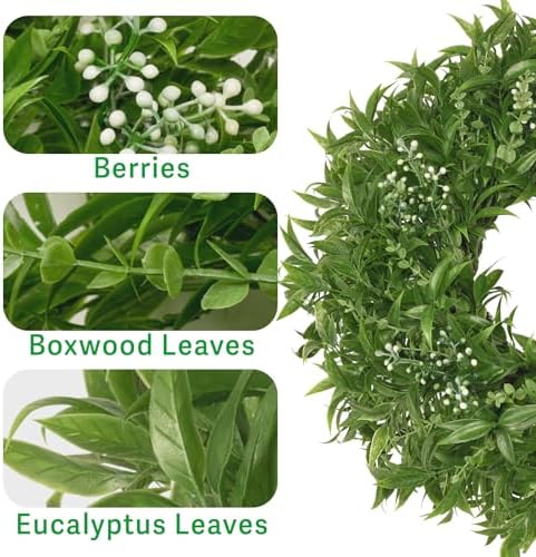 26 Inch Large Boxwoods Wreaths for Front Door Artificial Green Eucalyptus Leaves Greenery Indoor Outdoor Wreath Home Decor Porch Window Wall Farmhouse Door Decorations Spring Summer All Season - Image 5
