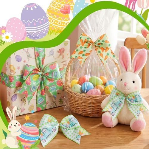 Daifunli 48 Pcs 6 Inch Easter Bows for Wreath Easter Bunny Egg Bows Bulk for Gift Wrapping Holiday Basket Ornaments Party Decor - Image 3