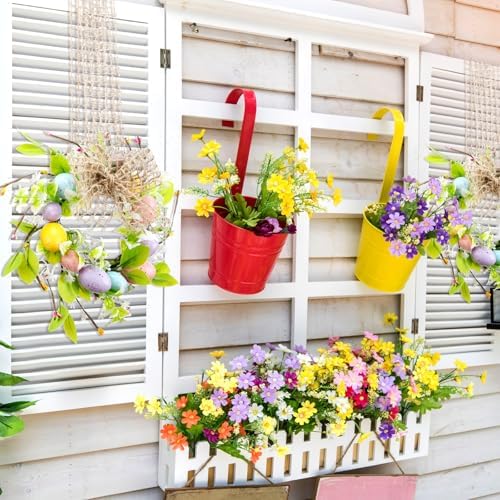 Dingion 8 Pcs 8" Small Easter Wreaths for Kitchen Cabinet Mini Spring Artificial Easter Egg Wreath with Ribbon Bow for Window Front Door Table Centerpiece Farmhouse Decor - Image 3