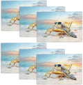 Sea Turtle Placemats Set of 6, 12x18 Inch Beach Coastal Table Place Mat Rustic Funny Turtle Washable Non-Slip Heat Resistant Fabric Placement Mats for Dining Kitchen Indoor Outdoor Decor by UIAMT