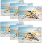 Sea Turtle Placemats Set of 6, 12x18 Inch Beach Coastal Table Place Mat Rustic Funny Turtle Washable Non-Slip Heat Resistant Fabric Placement Mats for Dining Kitchen Indoor Outdoor Decor by UIAMT