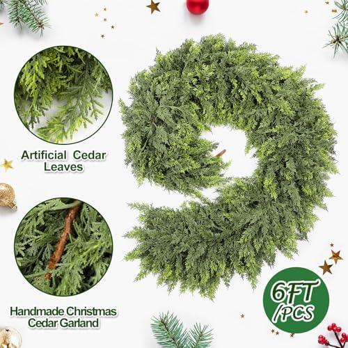 Waydress 1 Pcs 6 ft Christmas Artificial Cedar Garland Realistic - Image 2