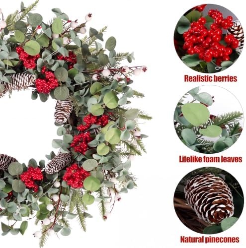 Sggvecsy Artificial Christmas Wreath 22 Inch for Front Door for Winter - Image 3