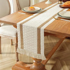 Niviy Boho Table Runner for House Decor 132 Inches Long Farmhouse Macrame Table Runner Cotton Linen Woven Table Runners for Summer Dining Table Decoration, Beige & Brown - Image 4