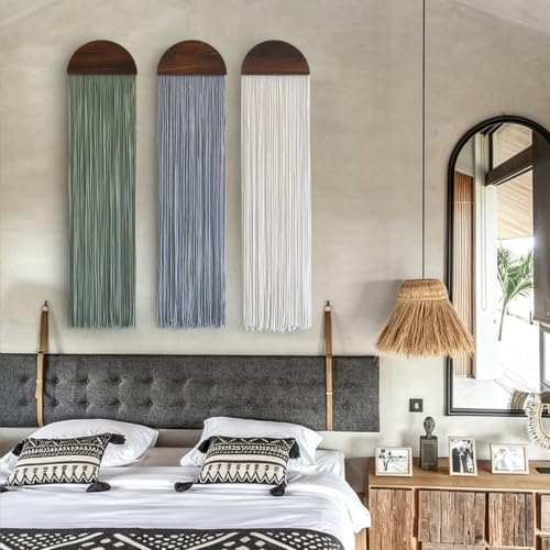 3pcs Macrame Wall Hanging Wood Arch Tassel Wall Decor 10" W*40" L - Image 3