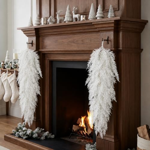 2 Pcs White Christmas Pine Door Swag, 28'' Artificial Cedar Teardrop Swag - Image 6