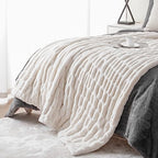 Battilo Soft Ivory Faux Fur Throw Blanket for Couch, 50"x60", Double Side - Image 3