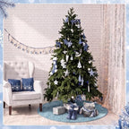 Skylety 48'' Christmas Tree Skirt Rug Embossing Xmas Tree Skirt, Gray-Blue - Image 4
