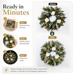 28 Inch Christmas Wreath for Front Door, White Rose Gold Winter Wreath - Image 5
