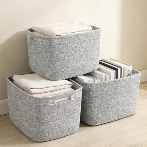 3 Pack Woven Baskets,Storage Baskets for Shelves with Handles - Image 6