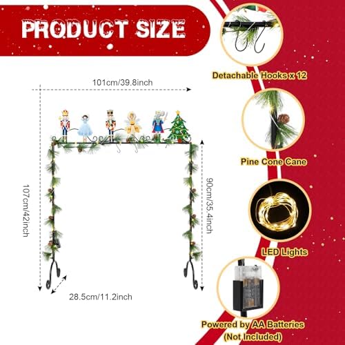 Sliner Christmas Stocking Holder with 12 Detachable Hooks 39.8 in Metal Stocking Holder Stand with String Lights, Freestanding Hangers Racks for Floor Fireplace Living Room(Nutcracker) - Image 2