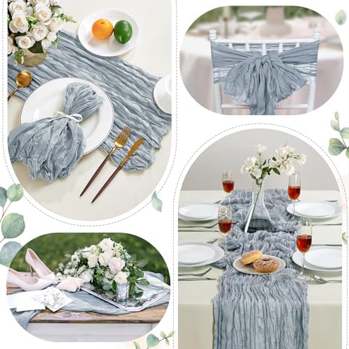6 Pack Dusty Blue Cheesecloth Table Runner 35×120 Inch Fall Boho Home Decor - Image 6