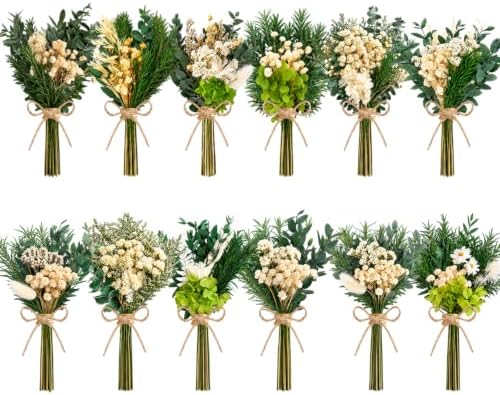12/24PCS Handmade Dried Flower Bouquet with Stems Natural Dried Wildflowers 7.5 Inch Mini Dry Flowers for Vase Farmhouse Decor, Wedding Styling, Photography Props, Gift DIY(12pcs, Eucalyptus) by Unknown