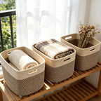 3 Pack Woven Baskets,Storage Baskets for Shelves with Handles by HZFTJOY