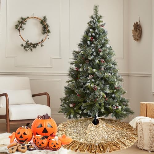 Gold Tree Skirt 45 Inch Sequin Christmas Tree Skirt Ruffle - Image 6