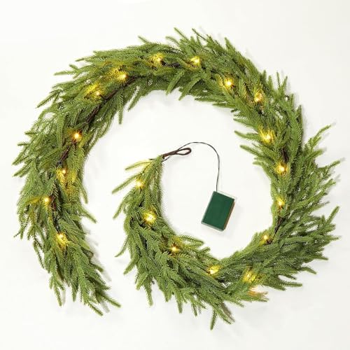 Christmas Garland with Lights, 6Ft Prelit Garland, Battery Operated, 2 Pack by Brightown