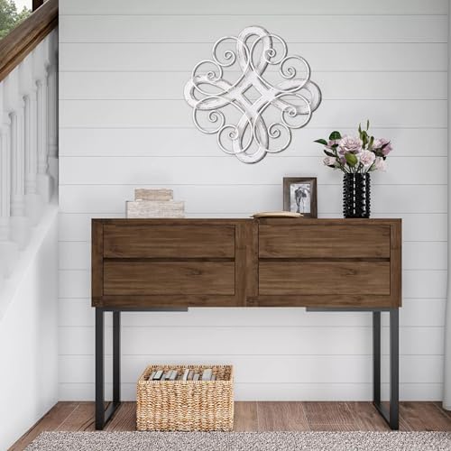 Sintosin Vintage Wrought Iron Wall Decor 22 Inch, Distressed White - Image 3
