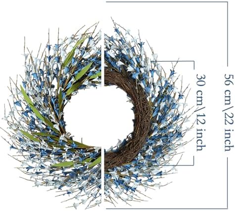 Spring Wreath Door Decoration with Blue Leaves and Forsythia - Image 3