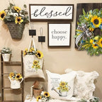 WANNA-CUL 24 Inch Summer Sunflower Wreath Linen Ribbon Front Door Wreath - Image 2