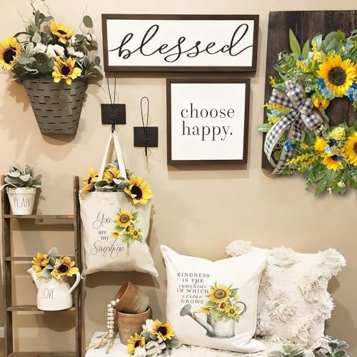 WANNA-CUL 24 Inch Summer Sunflower Wreath Linen Ribbon Front Door Wreath - Image 2
