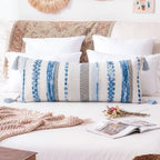 PANOD Boho Long Lumbar Throw Pillow Cover 16 x 36 Blue, Chenille Morocan Extra Long Pillow Case Cover, Decorative Long Pillow for Bed Couch Sofa Farmhouse - Image 2