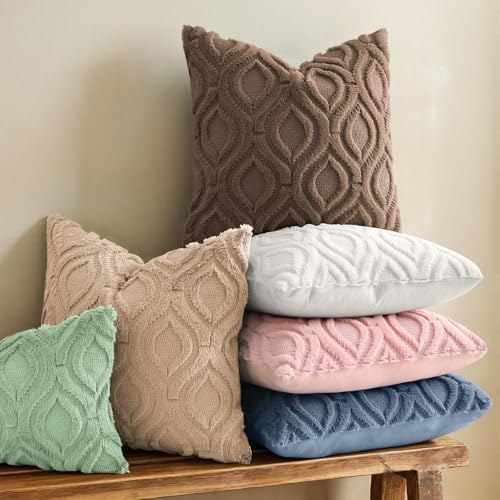 decorUhome Faux Fur Plush Soft Brown Throw Pillow Covers 26x26 Set of 2 - Image 2