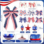 43 Pcs 4th of July Patriotic Tree Decorations Independence Day Christmas Tree Ornaments Ribbon Bow Topper Red White and Blue Hanging Ornaments for National Memorial Day Party - Image 2