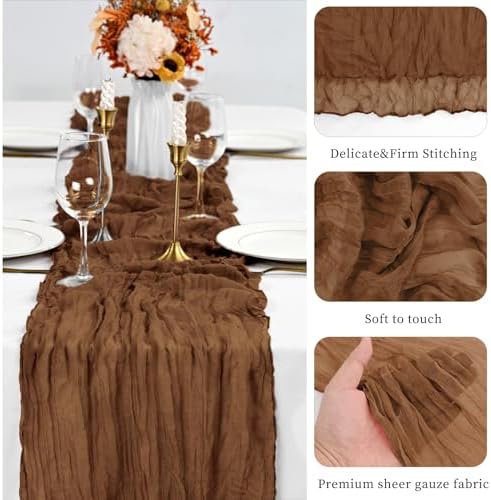 20 Pack Brown Table Runner 10Ft Cheesecloth Table Runner Boho Gauze Cheese Cloth Table Runners Romantic Long Sheer Fabric Table Runners for Wedding Party Bridal Shower - Image 3
