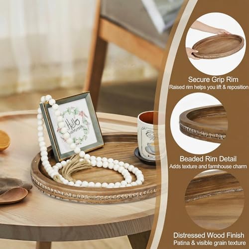 Relaxing Garden Oval Wood Decorative Tray, 16.1 x 11.8 in, Bead Garland - Image 2