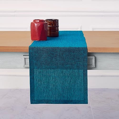 Solino Home 100% Pure Linen Dining Table Runner Teal, Athena 14 x 90 in - Image 2