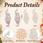 Yuntau 8 Pcs Crystal Christmas Hanging Ornaments, White Peacock - Image 2